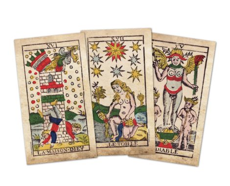 Original Tarotkarten von 1760 kaufen, Tarotkarte 15 der Teufel, Tarotkarte 16 Der Turm, Tarotkarte 17 der Stern